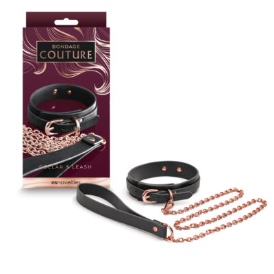 NS Novelties Bondage Couture Collar and Leash Black Rose Gold NSN 1306 23 657447104558 Multiview