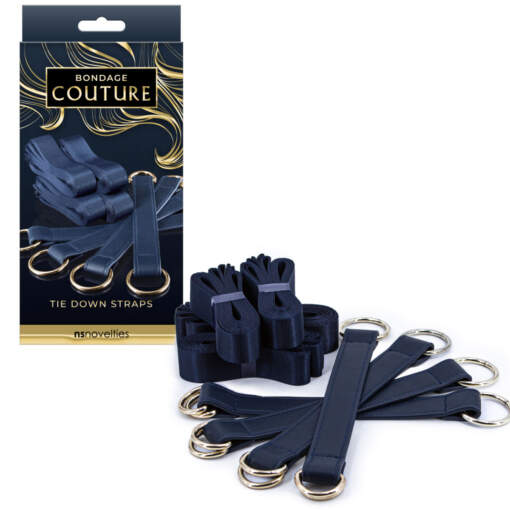 NS Novelties Bondage Couture Tie Down Straps Navy Gold NSN 1307 17 657447104206 Multiview