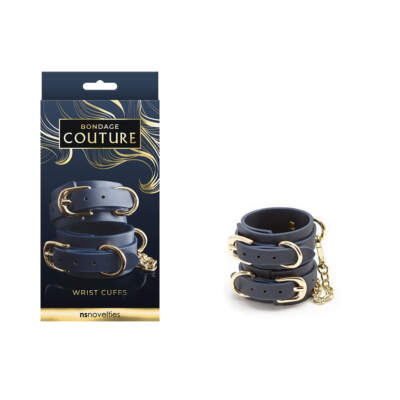 NS Novelties Bondage Couture Wrist Cuffs Navy Blue NSN 1306 37 657447103223 Multiview