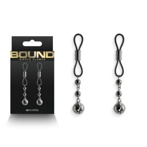 NS Novelties Bound D1 Lasso Nipple Clamps with Bells Gunmetal NSN 1302 60 657447106804 Multiview