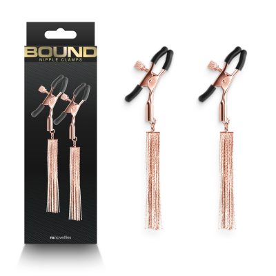 NS Novelties Bound D2 Adjustable Nipple Clamps with Chain Tassels Rose Gold NSN 1302 71 657447107245 Multiview