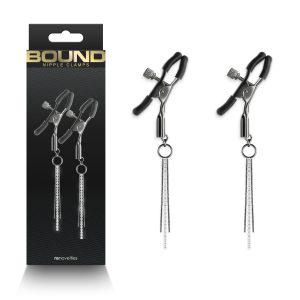 NS Novelties Bound D3 Adjustable Nipple Clamps with Crystal and Chain Tassels Gunmetal Clear NSN 1302 80 657447107252 Multiview