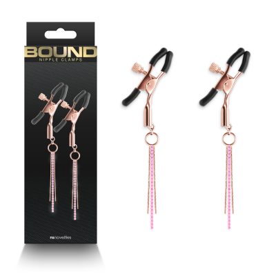 NS Novelties Bound D3 Adjustable Nipple Clamps with Crystal and Chain Tassels Rose Gold Pink NSN 1302 81 657447107269 Multiview