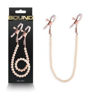 NS Novelties Bound DC1 Adjustable Nipple Clamps with Pearl Bead Connector Rose Gold NSN 1302 49 657447106897 Multiview