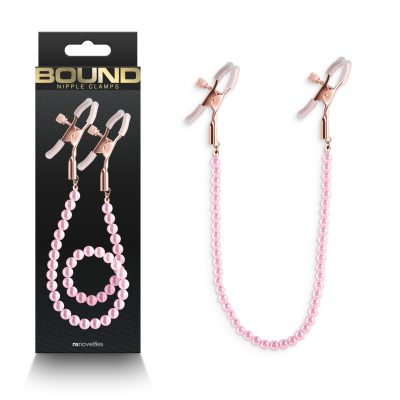 NS Novelties Bound DC1 Adjustable Nipple Clamps with Pearl Bead Connector Rose Gold Pink NSN 1302 44 657447106880 Multiview