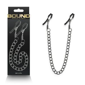 NS Novelties Bound DC2 Nipple Clamps with Chain Connector Gunmetal NSN 1303 01 657447106903 Multiview