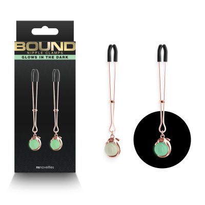 NS Novelties Bound G1 Tweezer style Nipple Clamps Dolphin Pendant Rose Gold Glow in the Dark NSN 1302 11 657447107191 Multiview