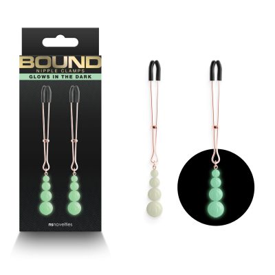 NS Novelties Bound G2 Tweezer style Nipple Clamps Beads Pendant Rose Gold Glow in the Dark NSN 1302 12 657447107207 Multiview