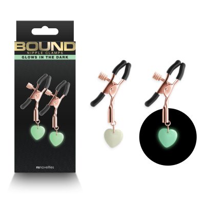 NS Novelties Bound G3 Adjustable Nipple Clamps Heart Pendant Rose Gold Glow in the Dark NSN 1302 13 657447107214 Multiview