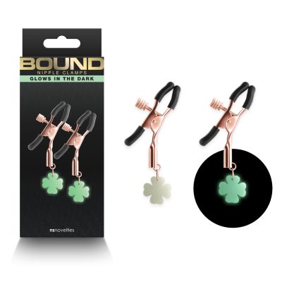NS Novelties Bound G4 Adjustable Nipple Clamps 4 Leaf Clover Pendant Rose Gold Glow in the Dark NSN 1302 14 657447107221 Multiview