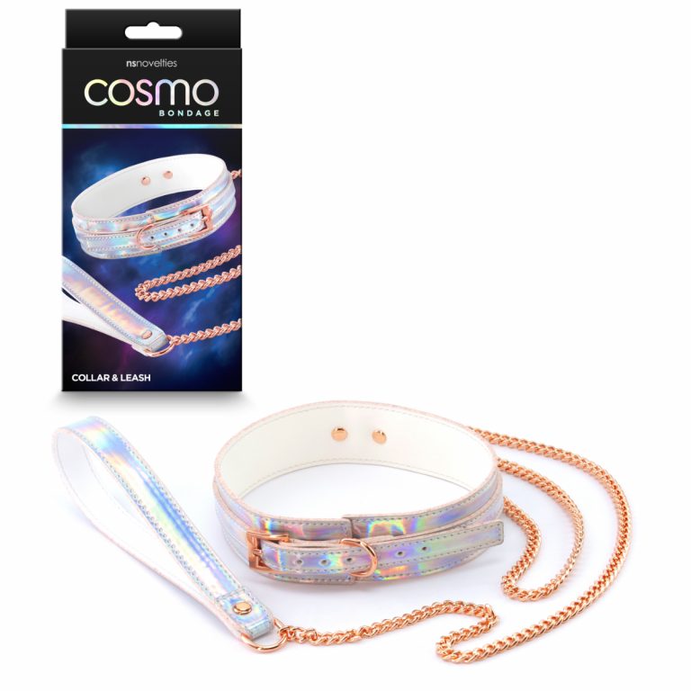 NS Novelties Cosmo Bondage Collar and Leash Spectral Rainbow Holographic Rose Gold NSN 1313 02 657447105661 Multiview