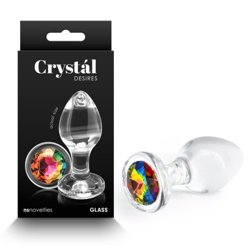 NS Novelties Crystal Desires Glass Round Gem Butt Plug Medium Clear Rainbow NSN 0719 51 657447105982 Multiview