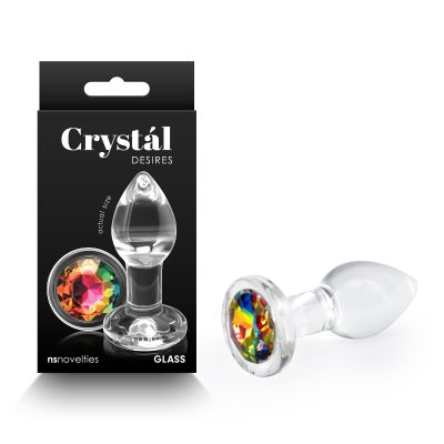 NS Novelties Crystal Desires Glass Round Gem Butt Plug Small Clear Rainbow NSN 0719 41 657447105975 Multiview