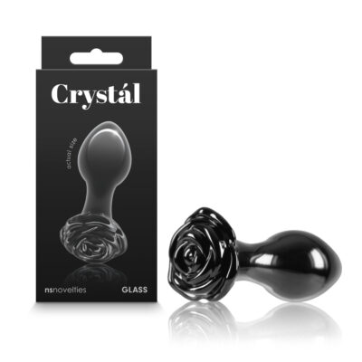 NS Novelties Crystal Glass Rose Butt Plug Black NSN 0718 23 657447104794 Multiview