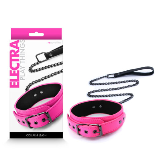 NS Novelties Electra Play Things Collar and Leash Neon Pink NSN 1310 14 657447105043 Multiview