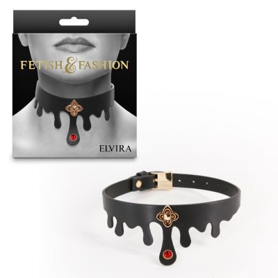 NS Novelties Fetish and Fashion Elvira Dripping Bejewelled Collar Black Gold Red NSN 1800 43AP 657447108815 Multiview