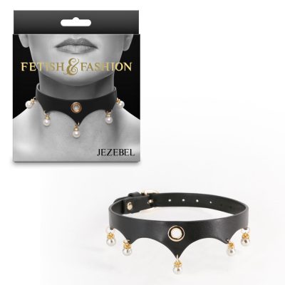 NS Novelties Fetish and Fashion Jezebel Scalloped Pearls Collar Black Gold Pearl NSN 1800 23AP 657447108792 Multiview