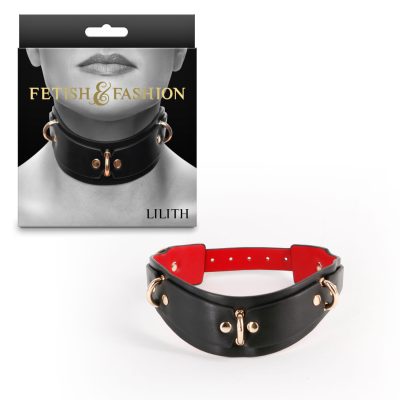 NS Novelties Fetish and Fashion Lilith D Ring Collar Black Red Gold NSN 1800 13AP 657447108785 Multiview