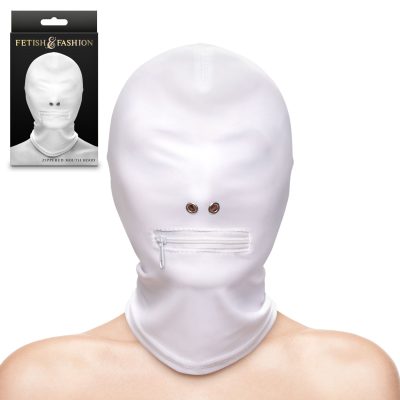 NS Novelties Fetish and Fashion Zippered Mouth Hood White NSN 1803 51AP 657447108976 Multiview