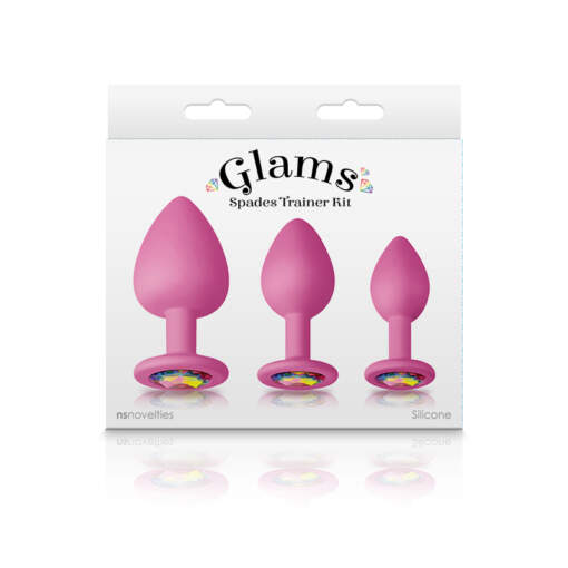 NS Novelties Glams Spades Trainer Kit 3 pc Anal Princess Plug Kit Pink Rainbow NSN 0509 04 657447102844 Boxview
