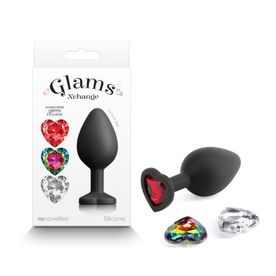 NS Novelties Glams Xchange Swappable Heart Shaped Gem Anal Plug Medium Black Red Clear Rainbow NSN 0514 13 657447106002 Multiview