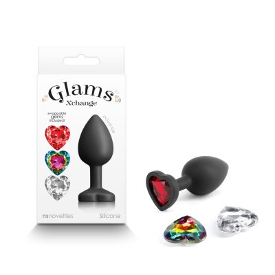 NS Novelties Glams Xchange Swappable Heart Shaped Gem Anal Plug Small Black Red Clear Rainbow NSN 0514 03 657447105999 Multiview
