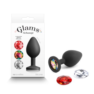 NS Novelties Glams Xchange Swappable Round Shaped Gem Anal Plug Medium Black Red Clear Rainbow NSN 0514 43 657447106026 Multiview