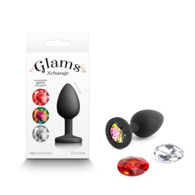 NS Novelties Glams Xchange Swappable Round Shaped Gem Anal Plug Small Black Red Clear Rainbow NSN 0514 33 657447106019 Multiview