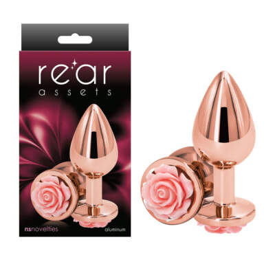 NS Novelties Rear Assets Rose Metal Butt Plug Medium Rose Gold Pink NSN 0965 24 657447103629 Multiview