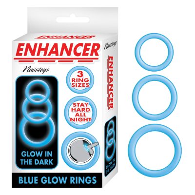 Nass Toys Enhancer Glow in the Dark Silicone Cock Rings 3 Sizes Blue NASS3088 782631308808 Multiview