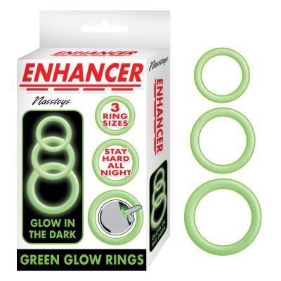 Nass Toys Enhancer Glow in the Dark Silicone Cock Rings 3 Sizes Green NASS3087 782631308709 Multiview