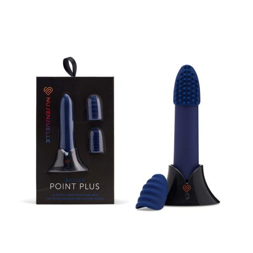 Nu Sensuelle Point Plus Bullet Vibrator and 2 Silicone Sleeves Navy Blue BT W61NBL 9342851002545 Multiview