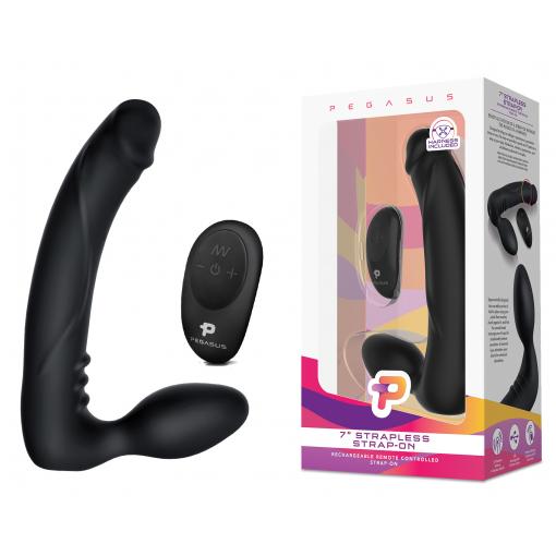 Pegasus 7 Inch Wireless Remote Vibrating Strapless Strap On Dong Black PEG 008 4890808236239 Multiview