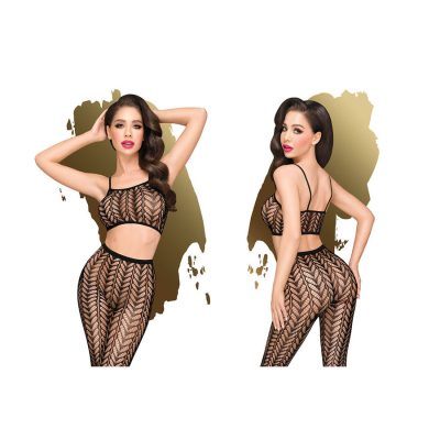Penthouse Lingerie Work It Out Embroidered Tights and Bustier Set Black Multiview