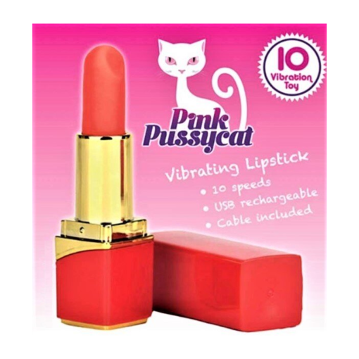 Pink Pussycat Rechargeable Lipstick Clitoral Vibrator Gold Red PPLS 635638257306 Detail
