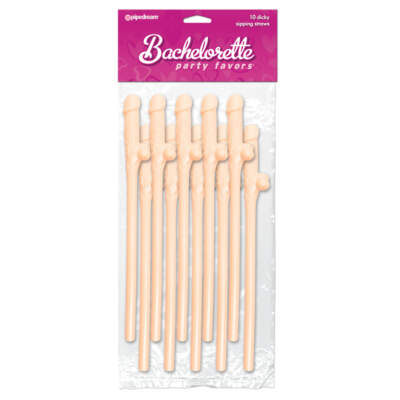 Pipedream Bachelorette Dicky Sipping Straws Penis Straws 10 Pack Light Flesh PD6203 01 603912116410 Boxview