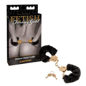 Pipedream Fetish Fantasy Gold Deluxe Furry Cuffs Black Gold PD3996 27 603912343137 Multiview
