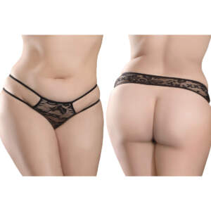 Pipedream Hookup Panties Crotchless Pleasure Pearls with Butt Plug XL 2XL Black PD4828 23 603912767735 Model Multiview
