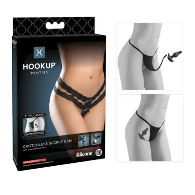 Pipedream Hookup Panties Vibrating Panty Crotchless Secret Gem Plug Panty S L Black PD4825 23 603912767643 Boxview