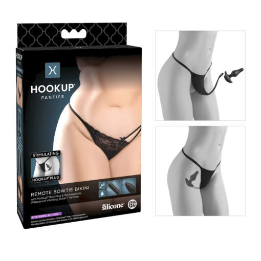 Pipedream Hookup Panties Vibrating Panty Remote Bowtie Bikini Plug XL 2XL Black PD4822 23 603912767575 Boxview