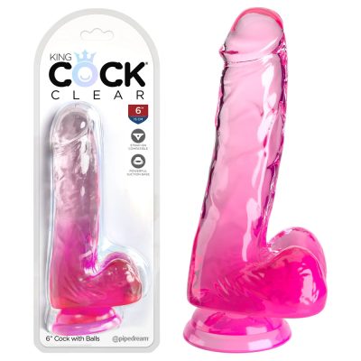 Pipedream King Cock Clear 6 Inch Cock with Balls Clear Pink Ombre PD5752 11 603912774955 Multiview