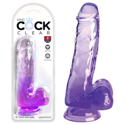 Pipedream King Cock Clear 6 Inch Cock with Balls Clear Purple Ombre PD5752 12 603912774962 Multiview