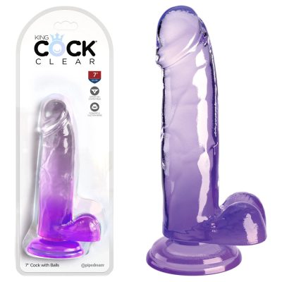 Pipedream King Cock Clear 7 Inch Cock with Balls Clear Purple Ombre PD5754 12 603912774986 Multiview