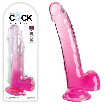 Pipedream King Cock Clear 9 Inch Cock with Balls Clear Pink Ombre PD5758 11 603912775051 Multiview