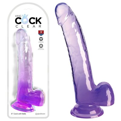 Pipedream King Cock Clear 9 Inch Cock with Balls Clear Purple Ombre PD5758 12 603912775068 Multiview