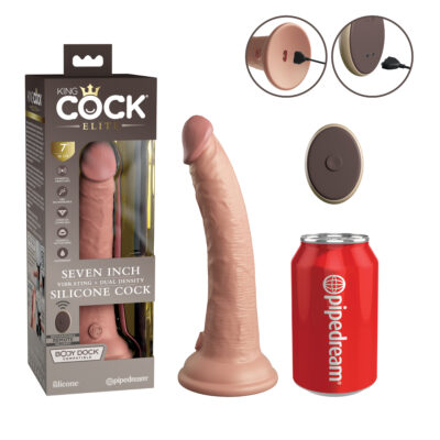 Pipedream King Cock Elite Dual Density Remote Vibrating 7 Inch Light Flesh PD5777 21 603912769401 Multiview