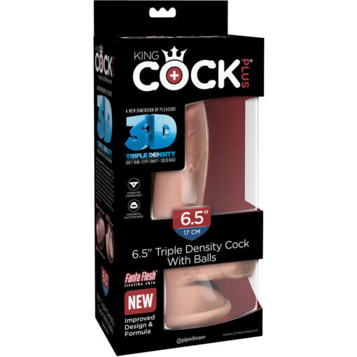 Pipedream King Cock Plus 3D 6 point 5 inch Triple Density Dong with Balls Light Flesh PD5717 21 603912762501 Boxview