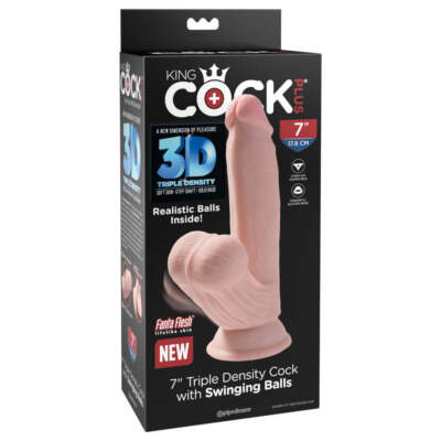 Pipedream King Cock Plus 3D 7 Inch Triple Density Cock with Swinging Balls Light Flesh PD5730 21 603912766295 Boxview