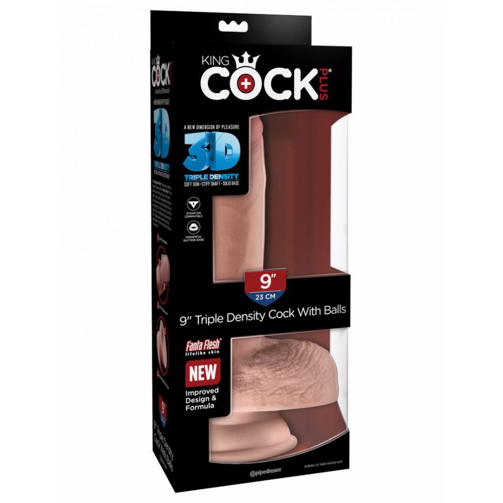 Pipedream King Cock Plus 9 inch Triple Density Cock with Balls Light Flesh PD5720 21 603912762532 Boxview