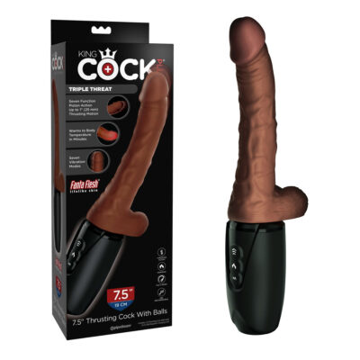 Pipedream King Cock Plus Triple Threat 7 point 5 inch thrusting warming penis vibrator Dark Flesh Brown PD5728 29 603912770537 Multiview